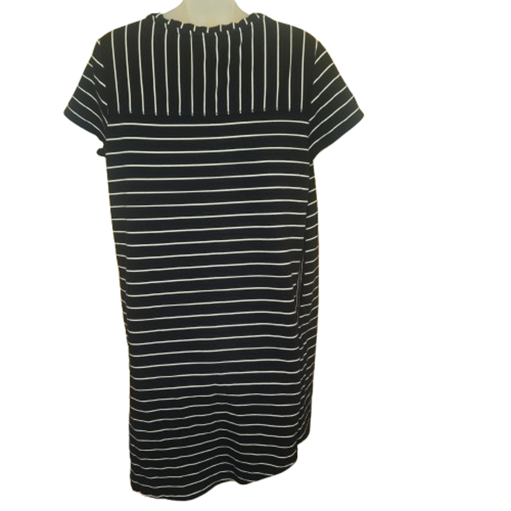 Merona Women’s Black White Stripes V Neck Short Sleeve Tunic Top Size XL BG28 - Picture 2 of 4